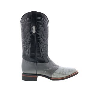 King Exotic Mens Caiman Belly Saddle Mid Square Rubber Sole Gray Boots (NWT)